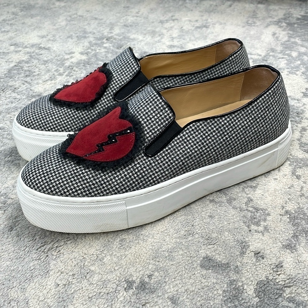 Charlotte Olympia Alex Houndstooth Broken Heart Platform Sneakers Slip On - Picture 2 of 10